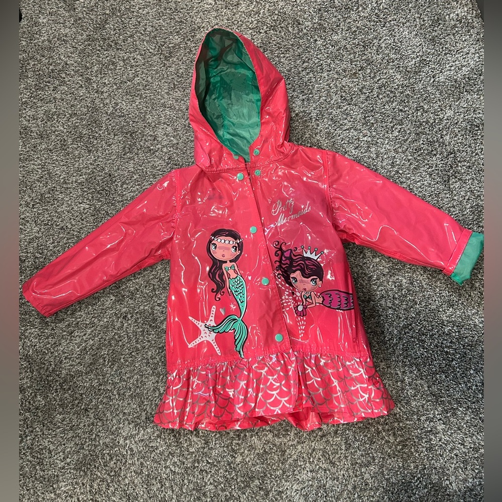 Wippette Girls 4T Mermaid Raincoat Hooded Pink Teal Green